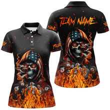 Load image into Gallery viewer, Funny Skull US Flag Fire Custom Billiard Shirts For Women, Patriotic Billiard Jerseys Apparel TDM2240
