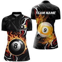 Load image into Gallery viewer, Personalized 8 Ball &amp; 9 Ball Fire Flame Women Billiard Shirts, 3D Billiard Jerseys For Team Pooler TDM2504
