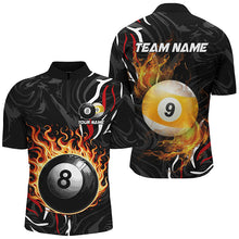 Load image into Gallery viewer, Personalized 8 Ball &amp; 9 Ball Fire Flame Men Billiard Shirts, 3D Billiard Jerseys For Team Pooler TDM2504