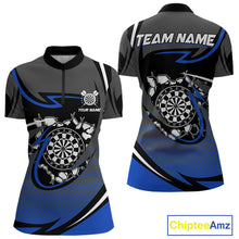 Load image into Gallery viewer, Funny Crack Dartboard Blue Darts Polo &amp; Quarter Zip Custom Darts Shirt For Women Darts Team Jersey TDM5007