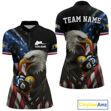 Load image into Gallery viewer, Personalized American Flag Eagle Pool Jersey For Women Custom Billiard 8, 9 &amp; 10 Ball Team Shirt TDM5013