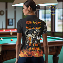 Load image into Gallery viewer, Personalized Grim Reaper Pool And Beer Flame Billiard Shirt For Women, Funny 8 Ball Pool Team Jersey TDM5014