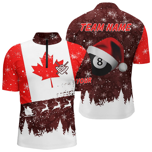 Funny Christmas Canadian Flag Custom Billiard Men Quarter-Zip Shirts For Patriotic Player TDM0584