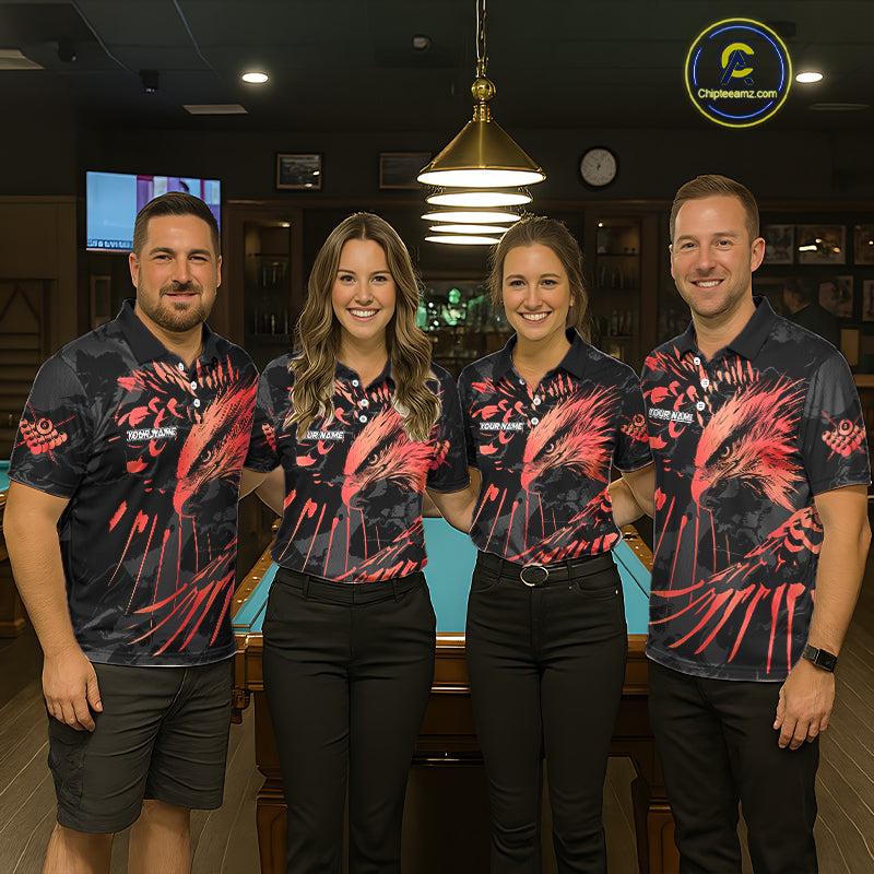 Custom Red And Black 8 Ball Pool Eagle Paint Billiard Shirts For Men Team League Billiard Jersey TDM5474