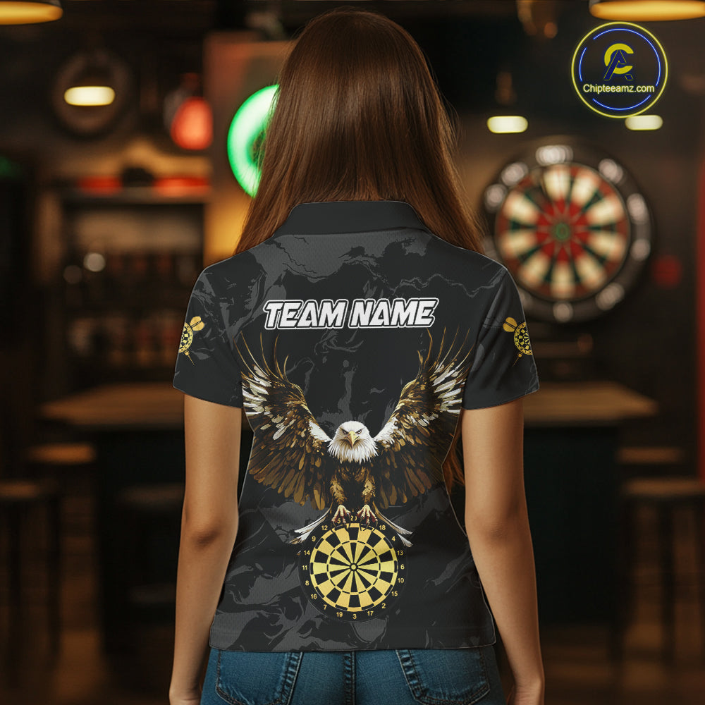 Black And Gold Custom Eagle Paint Darts Shirt For Women, Darts League Jersey Team Polo & 1/4 Zip TDM5475