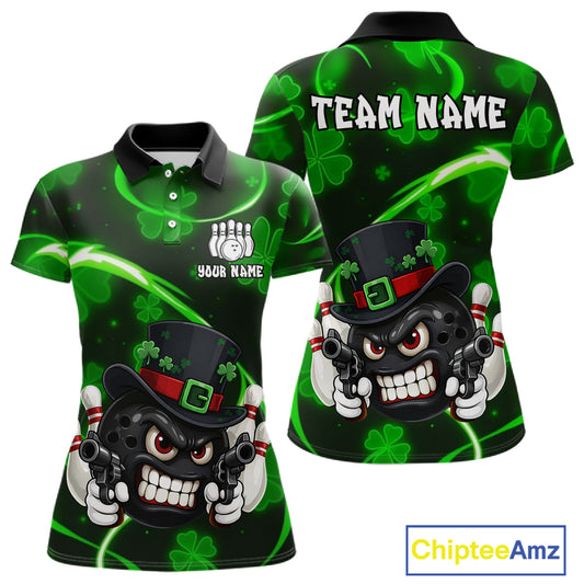 Personalized St Patrick Day Bowling Shirt For Women, Funny Shamrock Luckiest Bowling Team Jersey TDM5746
