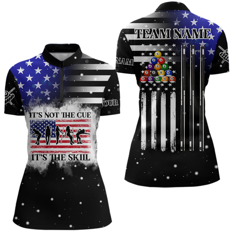 It's The Skill Custom American Flag Women Billiard Shirt Funny Billiard Jersey|Black TDM3571