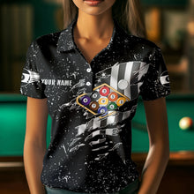 Load image into Gallery viewer, Personalized Black Grunge US Flag Billiard Balls Polo, 1/4 Zip For Women, 9 Ball Pool Billiard Jersey TDM3574