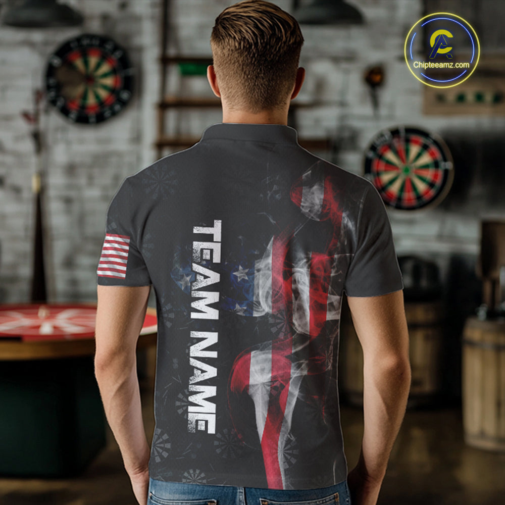 Smoke American Flag Dart Shirt with pocket Custom Patriotic Men Dart Jersey TDM3577