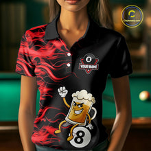 Load image into Gallery viewer, Red Flaming Funny Beer 8 Ball Billiard Shirt For Women Custom Pool Team Jersey Polo &amp; 1/4 Zip TDM5936