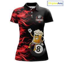Load image into Gallery viewer, Red Flaming Funny Beer 8 Ball Billiard Shirt For Women Custom Pool Team Jersey Polo &amp; 1/4 Zip TDM5936