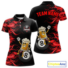 Load image into Gallery viewer, Red Flaming Funny Beer 8 Ball Billiard Shirt For Women Custom Pool Team Jersey Polo &amp; 1/4 Zip TDM5936