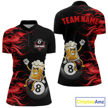 Load image into Gallery viewer, Red Flaming Funny Beer 8 Ball Billiard Shirt For Women Custom Pool Team Jersey Polo &amp; 1/4 Zip TDM5936