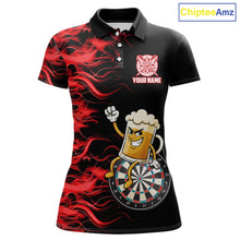 Load image into Gallery viewer, Red Flaming Dartboard Funny Beer Darts Shirt For Women Custom Darts Jersey Team Polo &amp; 1/4 Zip TDM5939