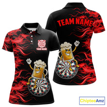 Load image into Gallery viewer, Red Flaming Dartboard Funny Beer Darts Shirt For Women Custom Darts Jersey Team Polo &amp; 1/4 Zip TDM5939