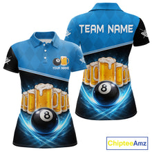 Load image into Gallery viewer, Black And Blue Funny Beer 8 Ball Billiard Jersey For Women Custom Pool Team Shirt Polo &amp; 1/4 Zip TDM5942