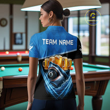 Load image into Gallery viewer, Blue Funny Beer Shark 8 Ball Billiard Jersey For Women Custom Pool Team Shirt Polo &amp; 1/4 Zip TDM5943