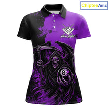 Load image into Gallery viewer, Purple Grim Reaper 8 Ball Billiard Shirt For Women Custom Skull Pool Team Jersey Polo &amp; 1/4 Zip TDM6104