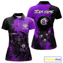 Load image into Gallery viewer, Purple Grim Reaper 8 Ball Billiard Shirt For Women Custom Skull Pool Team Jersey Polo &amp; 1/4 Zip TDM6104