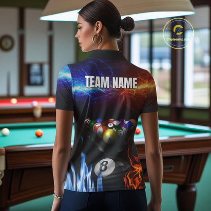 Orange And Blue Custom Lightning Women's Billiard Shirts – Billiard Pool Team Jerseys Polo & 1/4 Zip TDM4014