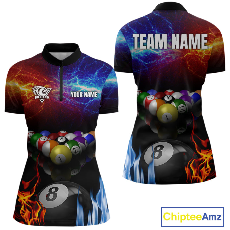 Orange And Blue Custom Lightning Women's Billiard Shirts – Billiard Pool Team Jerseys Polo & 1/4 Zip TDM4014
