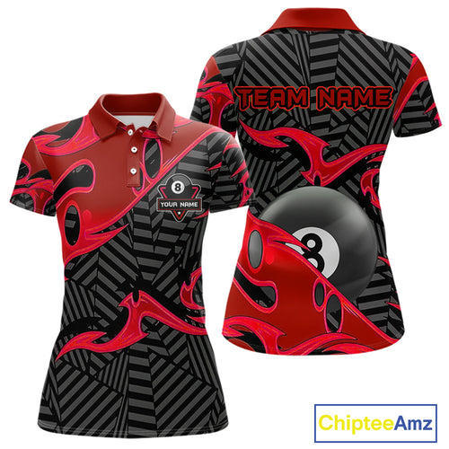 Personalized Red And Black 8 Ball Billiards Pool Shirts For Women Custom Billiard Team Jerseys TDM4199
