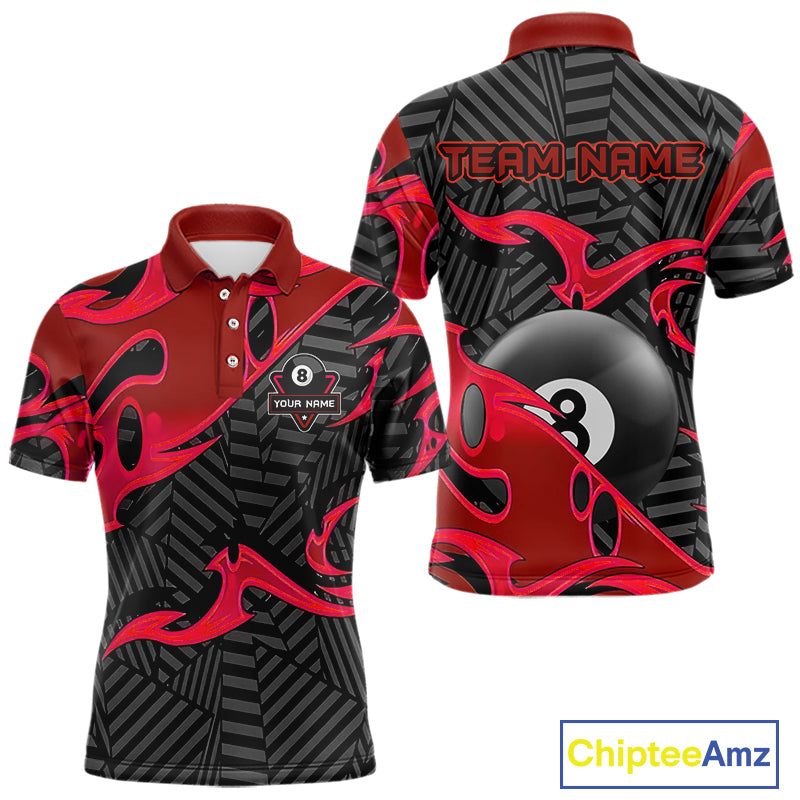 Personalized Red And Black 8 Ball Billiards Pool Shirts For Men Custom Billiard Team Jerseys TDM4199