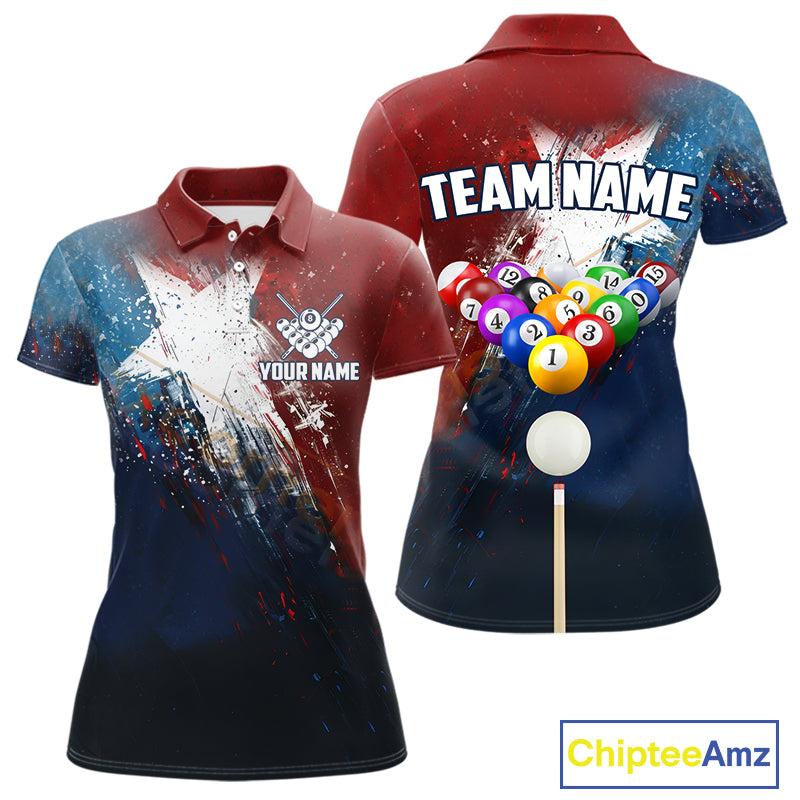Personalized Grunge Texas Flag Billiard Shirt For Women Custom Patriotic Pool Team Jerseys TDM4201