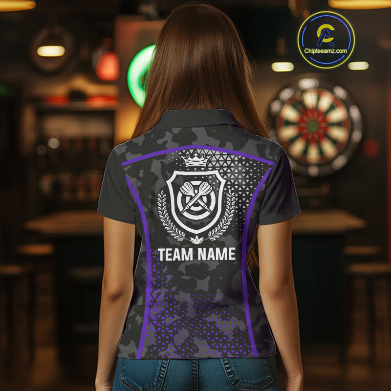 Black Purple Camo Darts Shirt With Pocket Option For Women Custom Dart Jersey TDM4365