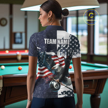 Load image into Gallery viewer, Personalized American Flag Eagle Women Billiard Shirt Custom Patriotic 8 Ball Pool Team Jersey |Navy TDM4369