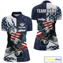 Load image into Gallery viewer, Personalized American Flag Eagle Women Billiard Shirt Custom Patriotic 8 Ball Pool Team Jersey |Navy TDM4369