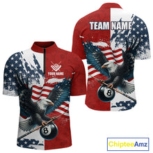 Load image into Gallery viewer, Personalized American Flag Eagle Men Billiard Shirt Custom Patriotic 8 Ball Pool Team Jersey |Red TDM4370