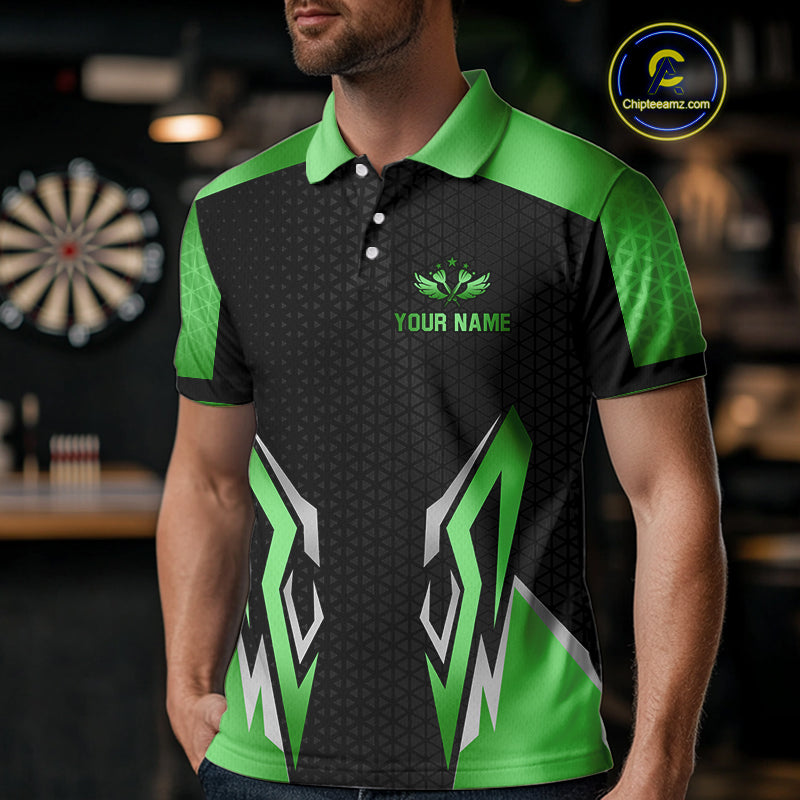 Black And Green Funny Crown Darts Shirt For Men Custom Darts Jerseys Team Polo & Quarter Zip TDM5017