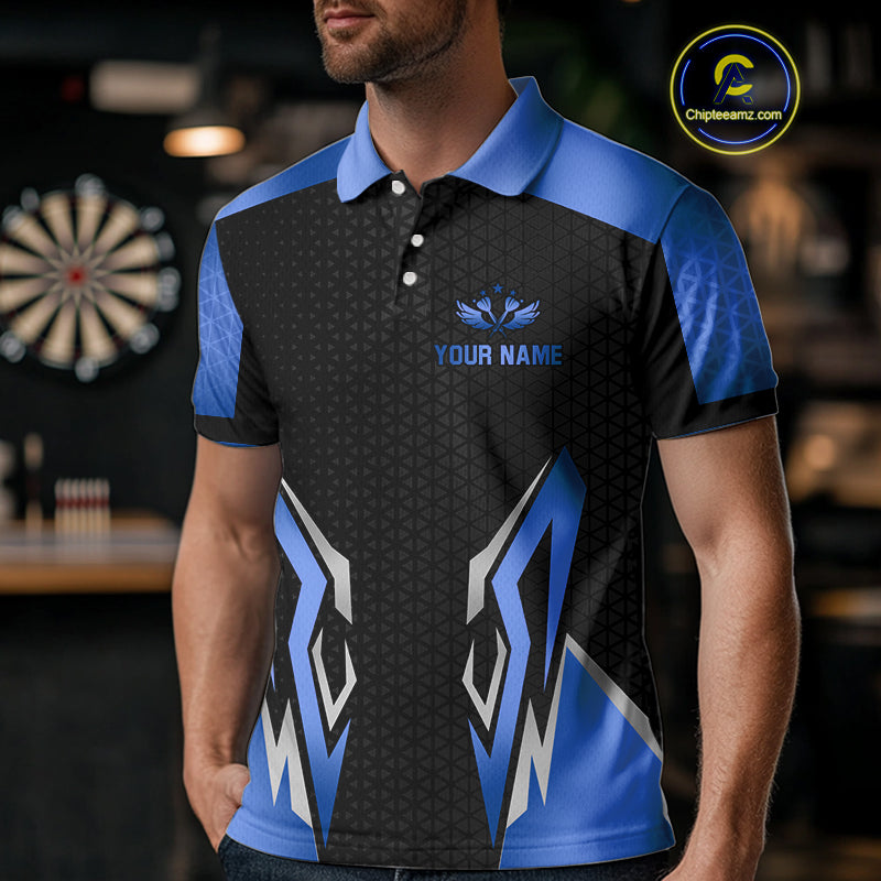 Black And Blue Funny Crown Darts Shirt For Men Custom Darts Jerseys Team Polo & Quarter Zip TDM5018