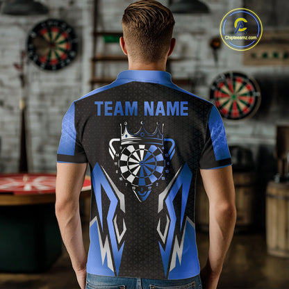 Black And Blue Funny Crown Darts Shirt For Men Custom Darts Jerseys Team Polo & Quarter Zip TDM5018