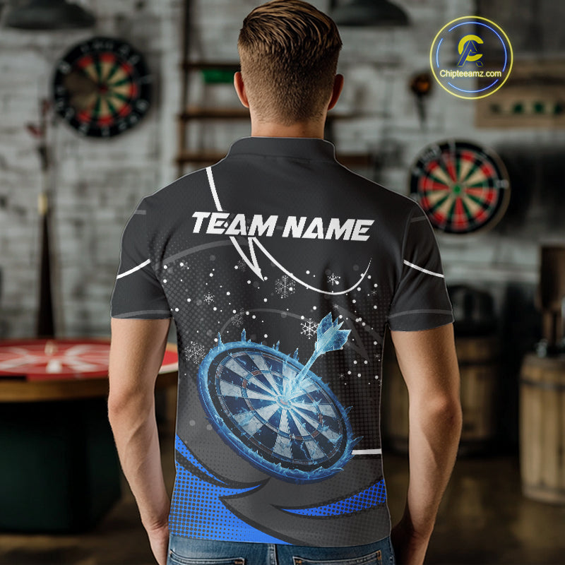 Blue Dartboard Frozen Ice Darts Shirt For Men Custom Darts Jersey Team Polo & Quarter Zip TDM5226