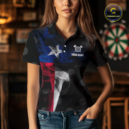 Personalized Texas Flag Smoke Darts Polo & Quarter Zip For Women Custom Texas Darts Team Jersey TDM5487