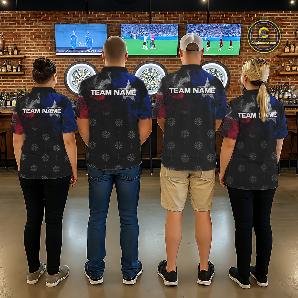 Personalized Texas Flag Smoke Darts Shirt For Women Custom Texas Darts Team Jersey Polo & 1/4 Zip TDM5488
