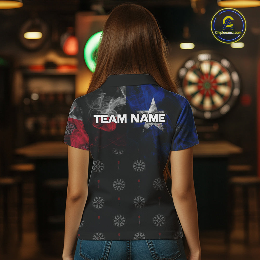 Personalized Texas Flag Smoke Darts Shirt For Women Custom Texas Darts Team Jersey Polo & 1/4 Zip TDM5488