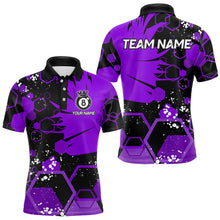 Load image into Gallery viewer, Personalized Black Purple 8 Ball Crown Hexagon Billiard Shirts For Men, Pool Billiard Team Jerseys TDM3590