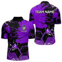 Load image into Gallery viewer, Personalized Black Purple 8 Ball Crown Hexagon Billiard Shirts For Men, Pool Billiard Team Jerseys TDM3590