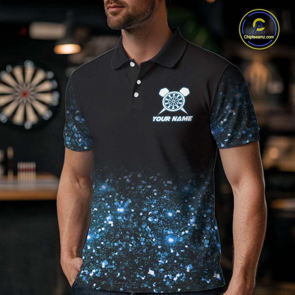 Black And Blue Custom Light Darts Polo & Quarter Zip For Men, Darts Jersey Team Outfit TDM5944