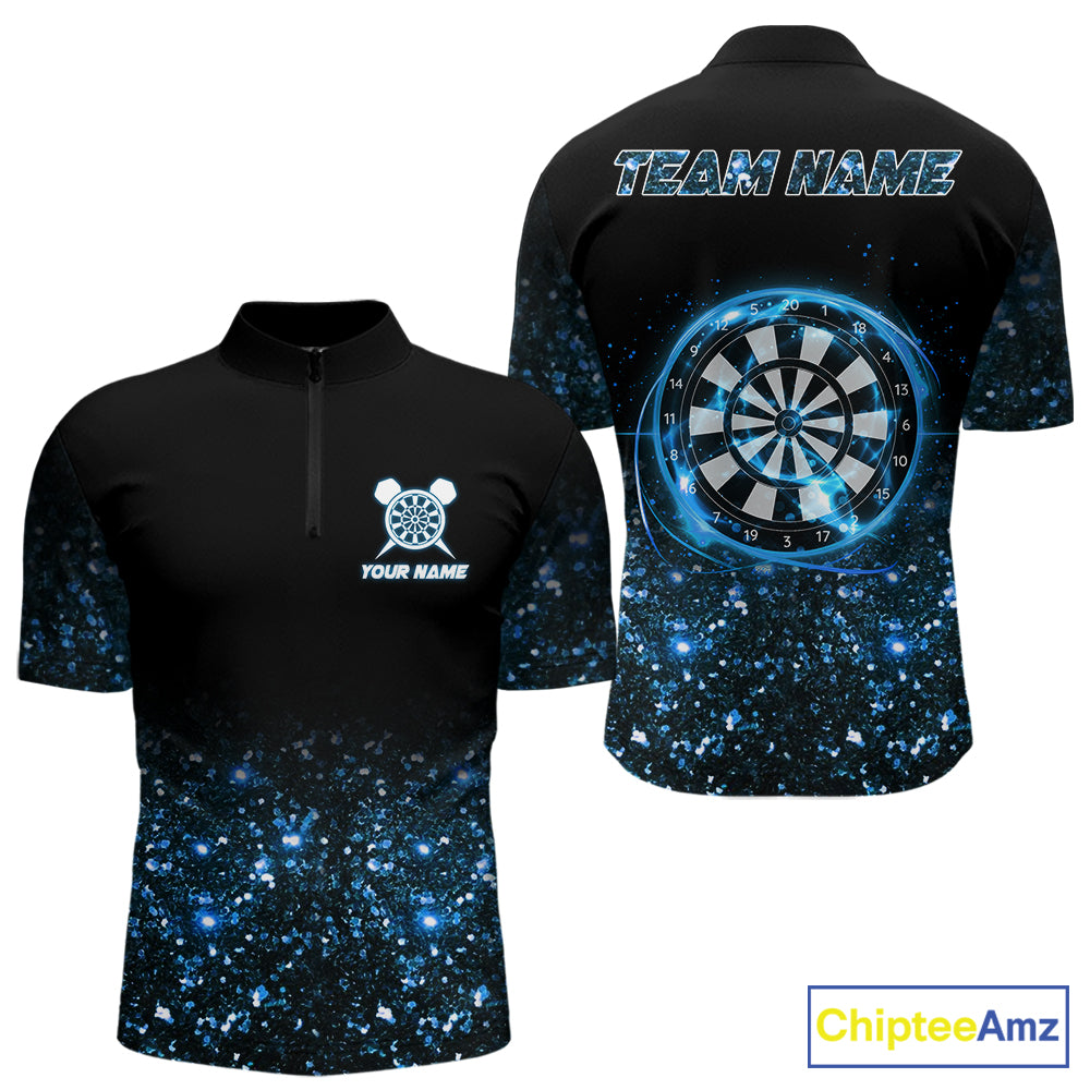 Black And Blue Custom Light Darts Polo & Quarter Zip For Men, Darts Jersey Team Outfit TDM5944