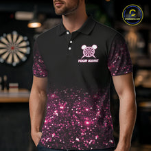 Load image into Gallery viewer, Pink And Black Custom Light Darts Polo &amp; Quarter Zip For Men, Darts Jersey Team Outfit TDM5946
