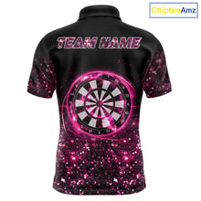 Load image into Gallery viewer, Pink And Black Custom Light Darts Polo &amp; Quarter Zip For Men, Darts Jersey Team Outfit TDM5946