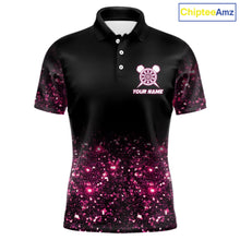 Load image into Gallery viewer, Pink And Black Custom Light Darts Polo &amp; Quarter Zip For Men, Darts Jersey Team Outfit TDM5946