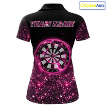 Load image into Gallery viewer, Pink And Black Custom Light Darts Polo &amp; Quarter Zip For Women, Darts Jersey Team Outfit TDM5946