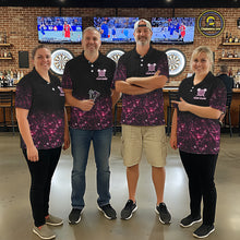Load image into Gallery viewer, Pink And Black Custom Light Darts Polo &amp; Quarter Zip For Men, Darts Jersey Team Outfit TDM5946