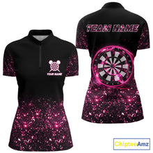 Load image into Gallery viewer, Pink And Black Custom Light Darts Polo &amp; Quarter Zip For Women, Darts Jersey Team Outfit TDM5946