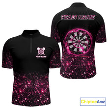 Load image into Gallery viewer, Pink And Black Custom Light Darts Polo &amp; Quarter Zip For Men, Darts Jersey Team Outfit TDM5946